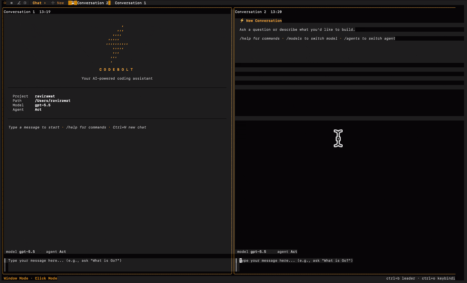 Codebolt CLI terminal interface