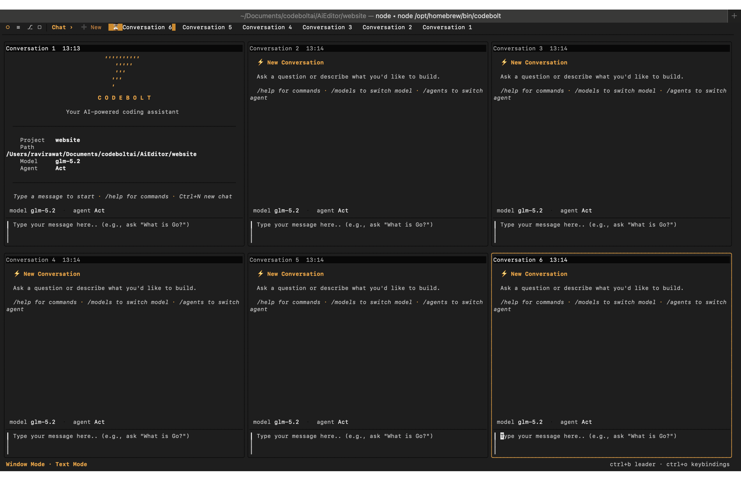 Codebolt CLI terminal interface